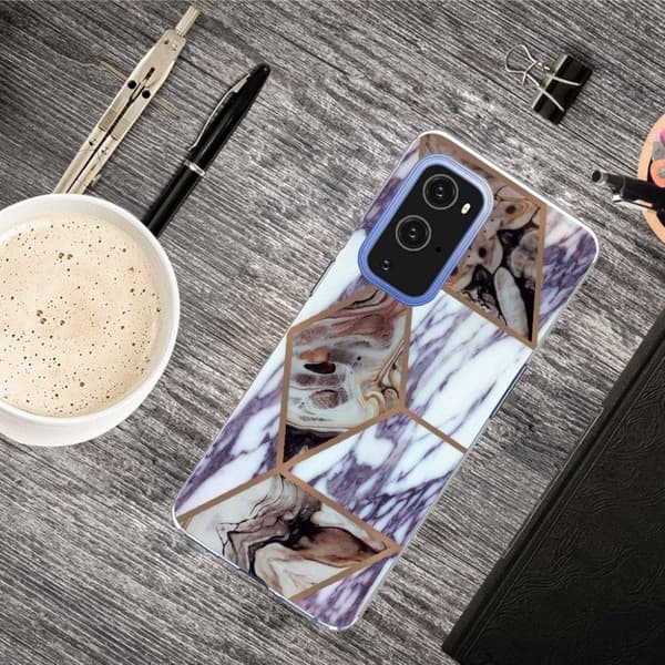 Marble OnePlus 9 Pro Etui - Blue og Brun Klinkekule Multicolor
