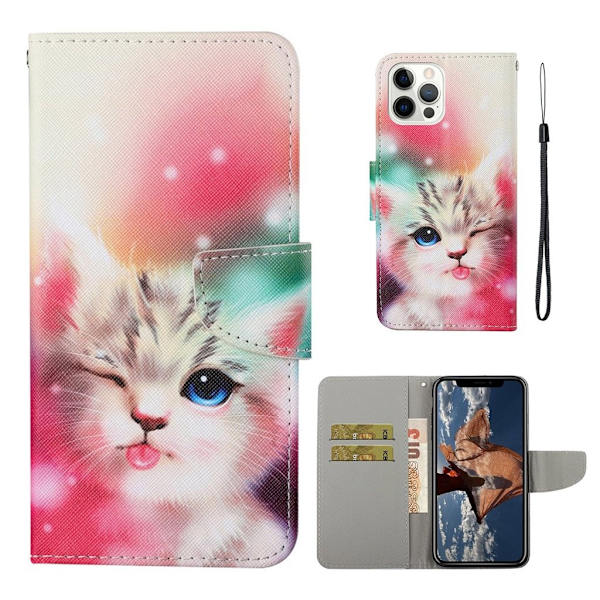 Wonderland iPhone 13 Pro Max Flippetui - Søt Katt Multicolor