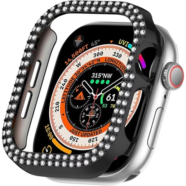 Apple Watch Series 10 42mm Bumpresistent Case Hollow Design Rhinestone Decor Watch Frame Cover - Sort Black