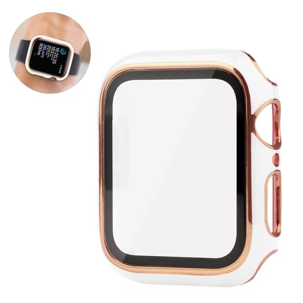 Apple Watch 44mm unique style cover + tempered glass screen protector - White / Gold Vit