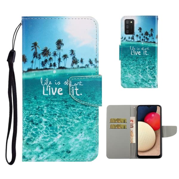 Wonderland Samsung Galaxy A02s Flip etui - Life is Short Live It Blue