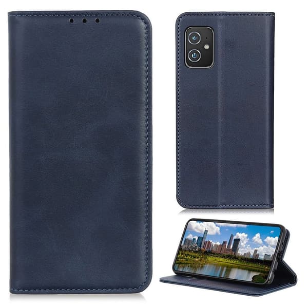 Flip Etui med Pung i Ekte Lær til ASUS Zenfone 8 - Blå Blue