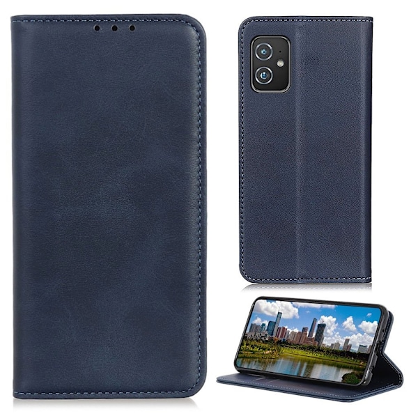 Lompakko-style Aitoa Nahkaa Läppäkotelo For ASUS Zenfone 8 - Sininen Blue