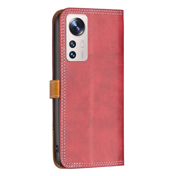 BINFEN tvåfärgat läder Xiaomi 12 Lite fodral - Röd Röd