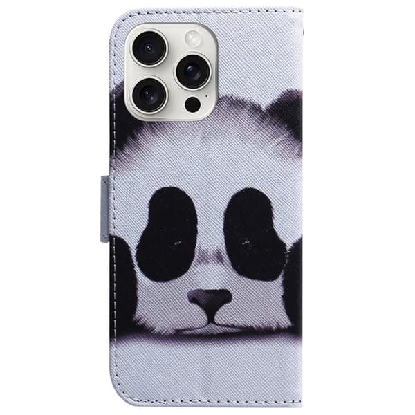 iPhone 16 Pro Max Etui med pung Pattern Print Leather Phone Cover - Panda White