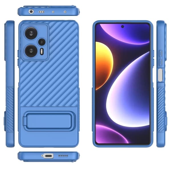 Skyddande reptåligt Xiaomi Poco F5 / Xiaomi Redmi Note 12 Turbo skal med stativ - Blå Blå