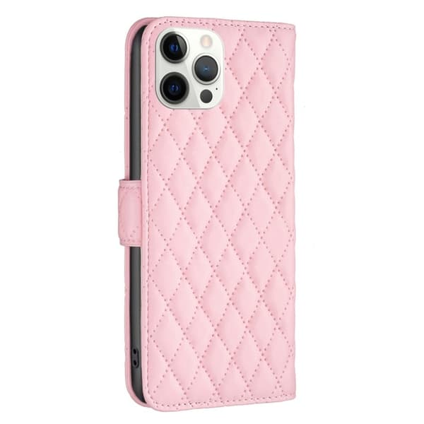 Rombuskuvioinen matta läppäkotelo iPhone 12 Pro Max - Pinkki Pink