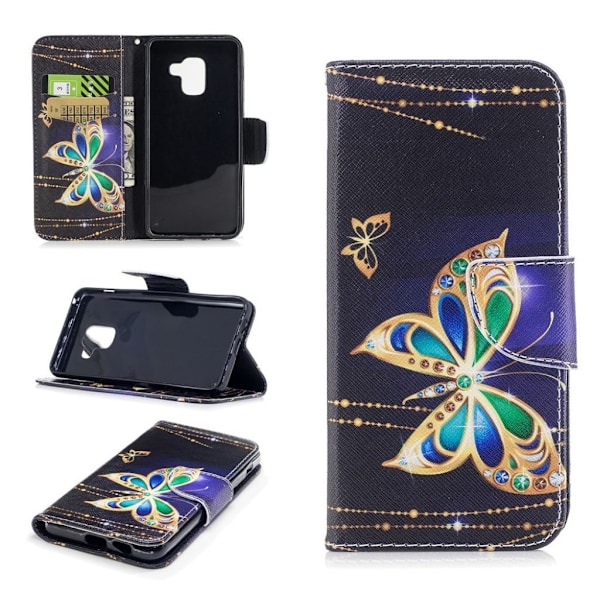 Samsung Galaxy A8 (2018) mønstret PU læder flip etui - Diamant Sommerfugl Multicolor