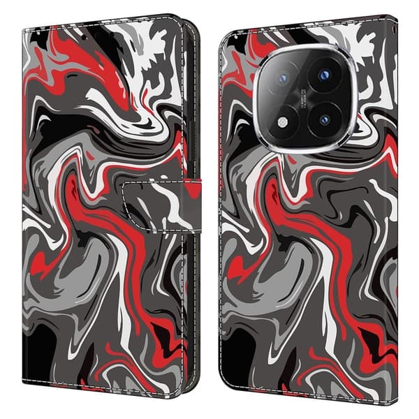 Xiaomi Redmi Note 14 Pro 4G plånboksfodral mönster tryckning stativ läder flip telefonskydd - Stenstruktur Röd