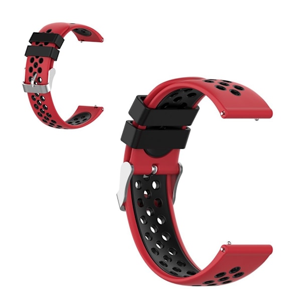 22mm Universal dual color + loop silikone urrem - Rød / Sort Red