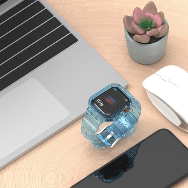 Apple Watch Series 8 (41mm) suojakellon hihna ja suojus - Läpinäkyvä Sininen Blue