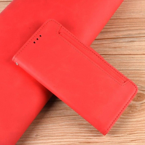 Stilfuldt Læder Etui med Pung til Motorola Edge 30 Neo - Rød Red