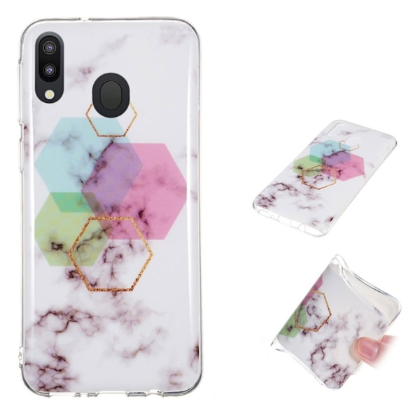 Marble Samsung Galaxy M20 deksel - Sekskantformet mønster Multicolor