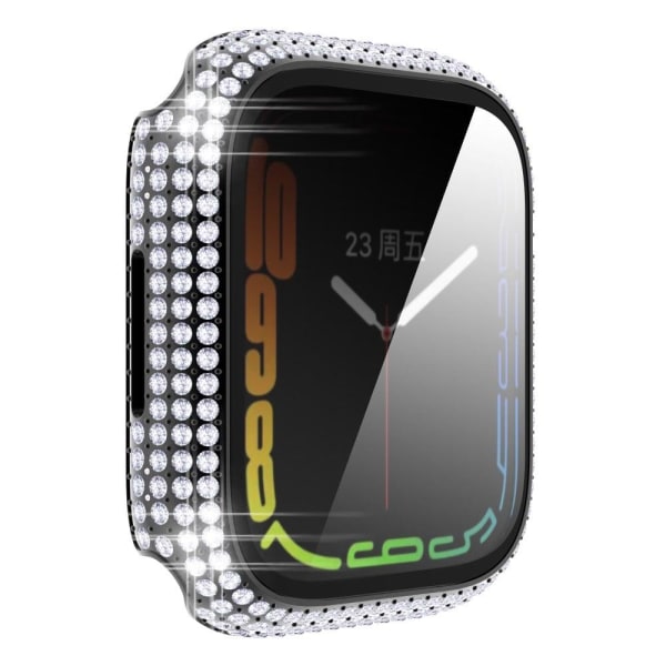 Apple Watch (45 mm) stilfuldt cover med rhinestone-dekor og hærdet glas - Sort Black