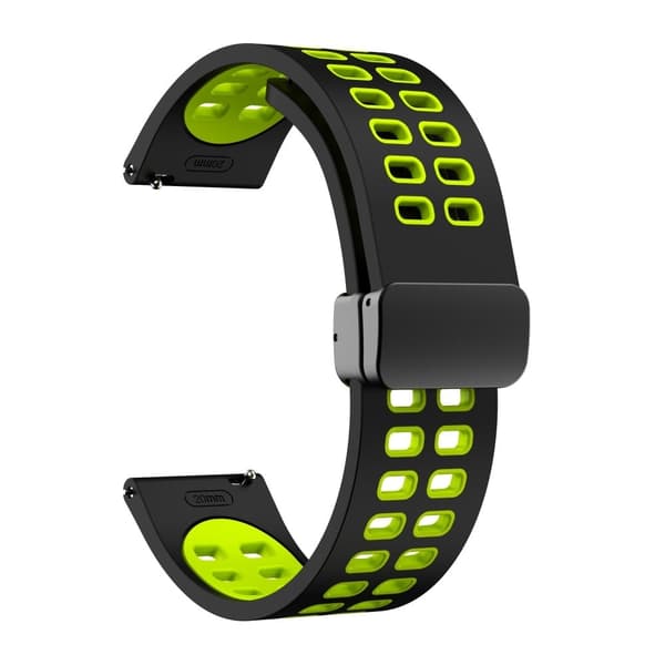 20 mm universal silikonerem i to farver med sort spænde - Sort / Fluorescerende Grøn Green