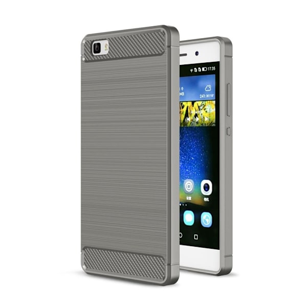 Huawei P8 Lite kolfiber silikonskal - Grå Silvergrå