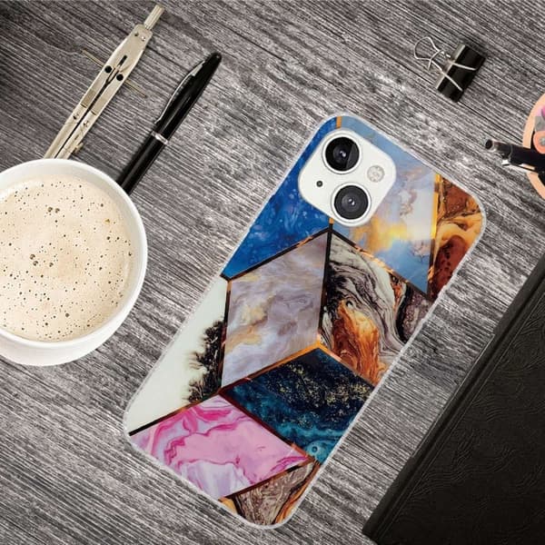 Marble design iPhone 14 Plus kotelot - Elinvoimainen Marmori Timantti Multicolor