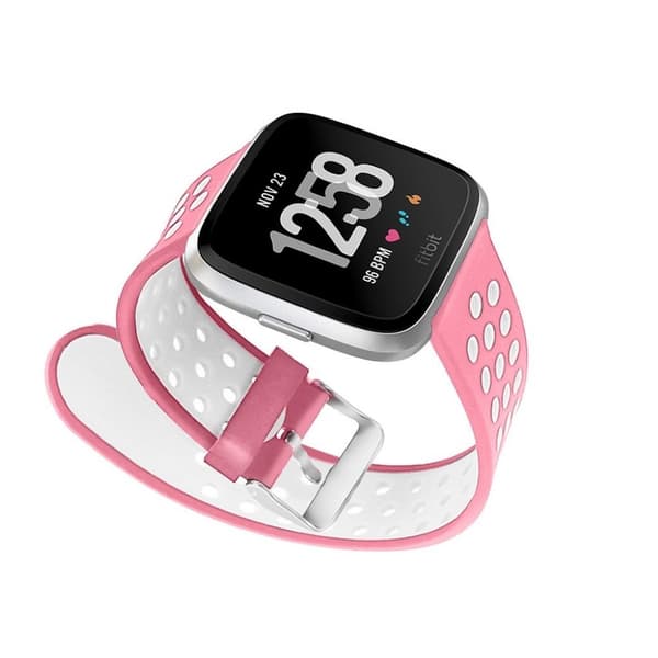 Fitbit Versa erstatnings urrem i silikone med tofarvet design - Hvid/Lyserød Pink