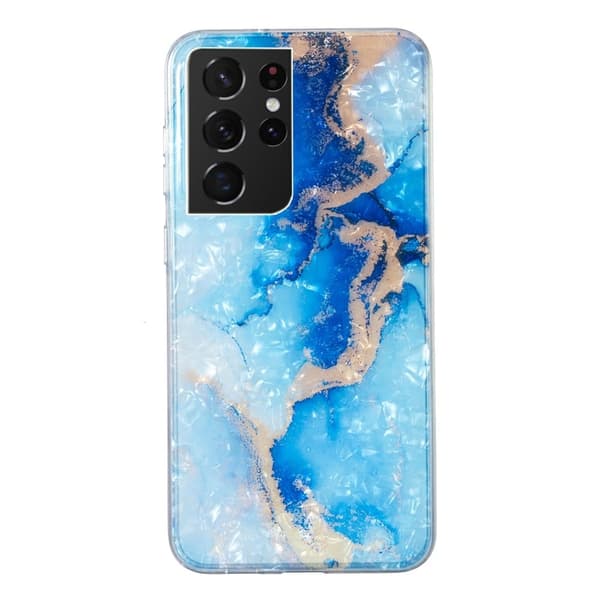 Marble Samsung Galaxy S21 Ultra 5G Etui - Blue Guld Marmor Blue