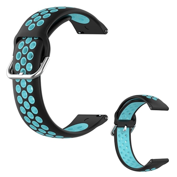 20mm kaksivärinen silikoninen kellohihna Samsungin kellolle - Musta / Teal Blue