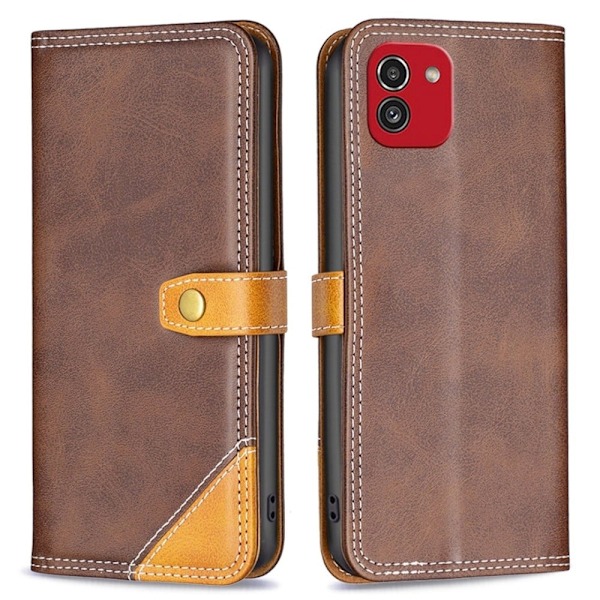 BINFEN to-farvet Samsung Galaxy A03 læderetui - Kaffe Brown