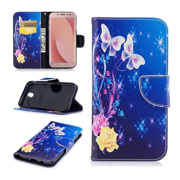 Samsung Galaxy J7 (2017) Charmerende læder etui - Roser og sommerfugle Multicolor