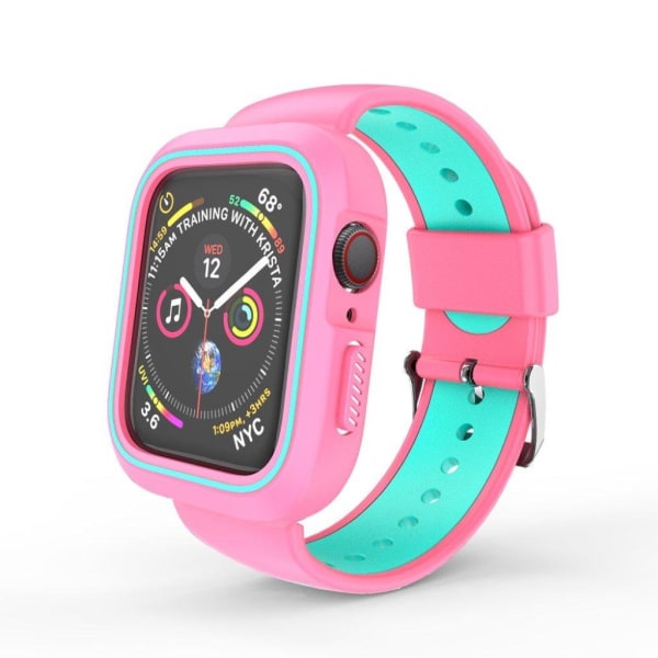 Apple Watch 38mm tofarvet silikone Ramme og Urrem - Lyserød / Cyan Multicolor