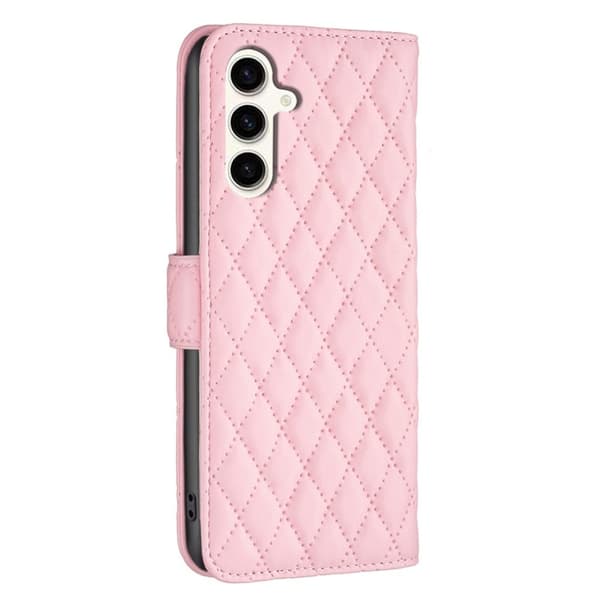 Rombemønster, matt flip-deksel for Samsung Galaxy S23 FE - Rosa Pink