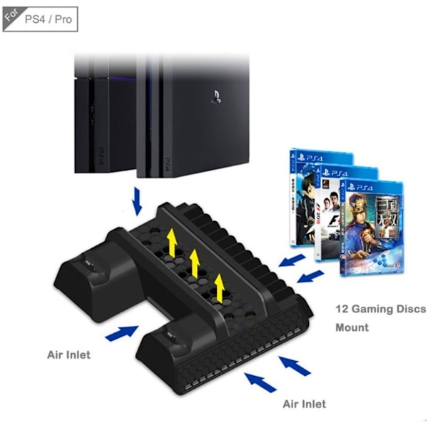 Sony PlayStation 4 laddare för dubbla handkontroller och vertikalt kylställ Svart