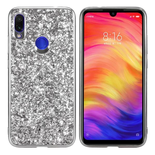 Glitter Xiaomi Redmi Note 7 deksel - Sølv Silver grey