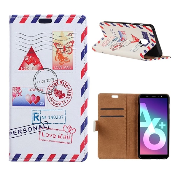 Samsung Galaxy A6 Plus mobiletui i kunstlæder med printede mønstre og stativ - Personligt kærlighedsbrev Multicolor