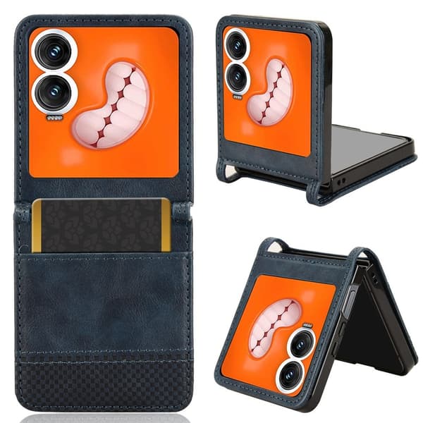 Infinix Zero Flip 5G X6962 Etui Retro Texture Leather Bumpresistent Phone Cover med kortplads - Blå Blue