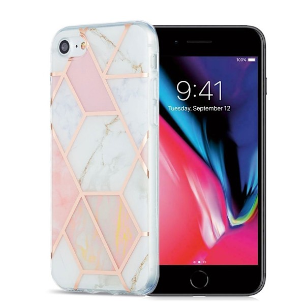 Marmormotiv iPhone 7 / iPhone 8 / iPhone SE 2020 skal - Rosa / Vit Rosa