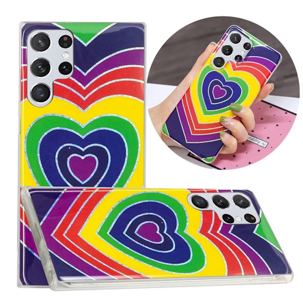 Deco Samsung Galaxy S23 Ultra Etui - Electroplated Hjerte Multicolor