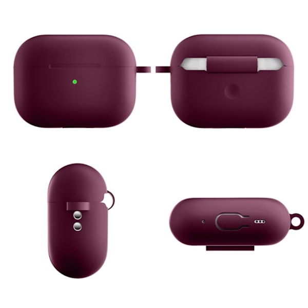 AirPods Pro 2 silikonfodral med spänne - Vinröd Röd