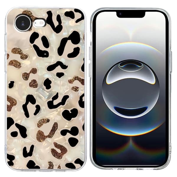 iPhone 16e-etui Mykt, fleksibelt bakdeksel med mønsterutskrift - Leopardmønster Brown