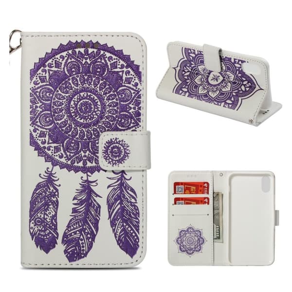 iPhone Xs Max flip cover i læder med tryk og drømmefanger - Hvid / Lilla Multicolor
