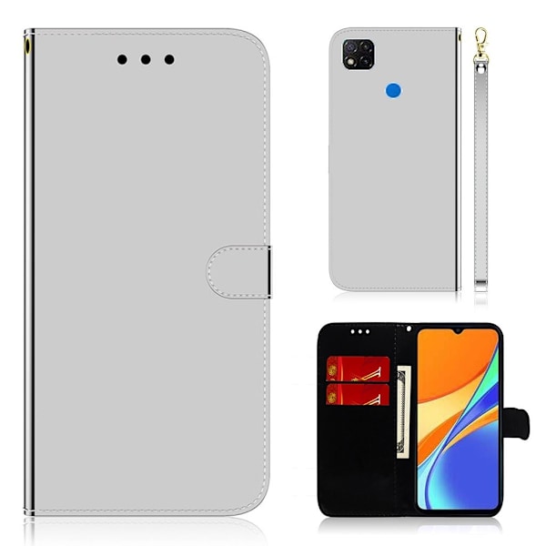 Mirror Xiaomi Redmi 9C Flippetui - Sølv Silver grey