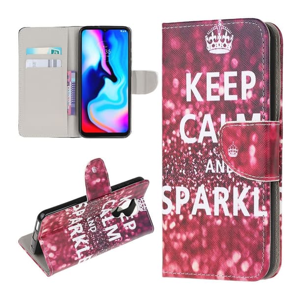 Wonderland Motorola Moto E7 Plus / G9 Play Flippetui - Keep Calm og Sparkle Red