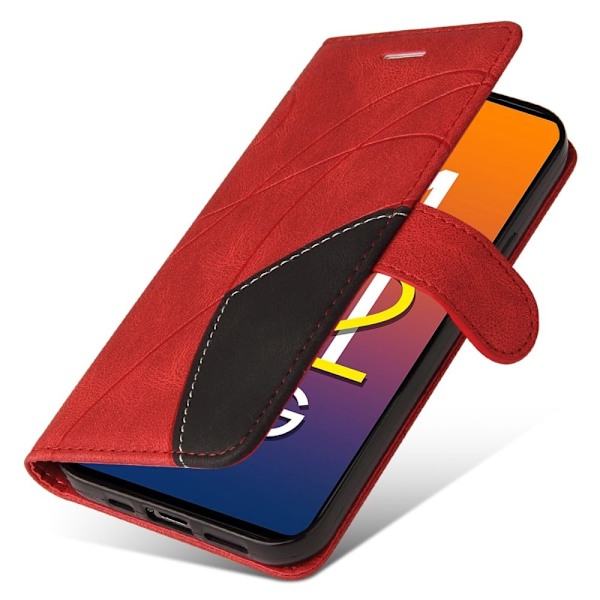 Texturerat läder Samsung Galaxy M52 5G fodral med handledsband - Röd Röd