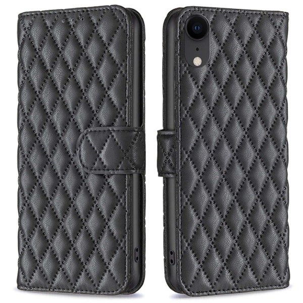 Rhombus mat iPhone Xr flip etui - Sort Black
