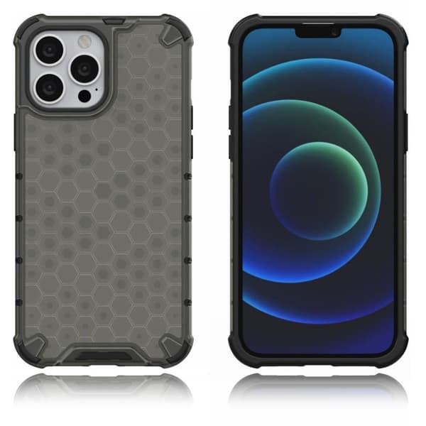 Honeycomb Design Fleksibelt og stødsikkert hybridcover til telefon iPhone 13 Pro Max 6,7 tommer - Sort Black