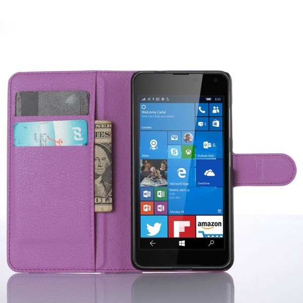 Microsoft Lumia 650 Litsi Pintainen Nahkakotelo Lompakko - Viole Purple