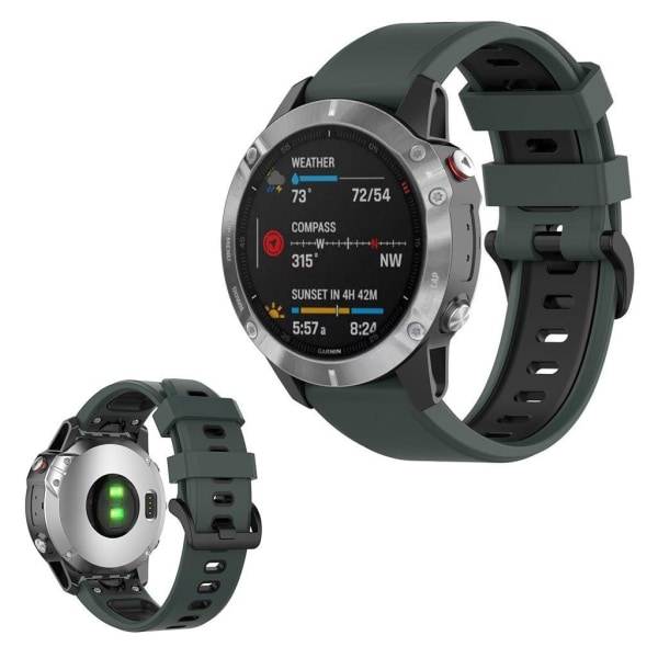 Bi-farvet silikone-urrem til Garmin Fenix 6 / 5 - Mørkegrøn / Sort Green
