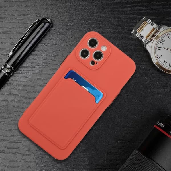 Card Holder Deksel til iPhone 12 Pro Max - Coral Red Red