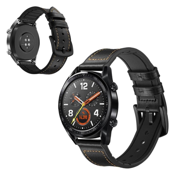 Huawei Watch GT / GT 2 42mm / 46mm / Magic ægte læder Urrem - Sort Black