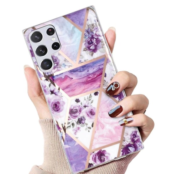 Marmormotiv Samsung Galaxy S23 Ultra skal - Lila Blommor / Marmo Rosa