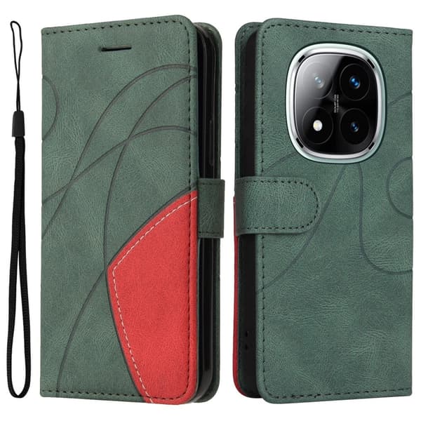 Texturerat läder Xiaomi Redmi Note 14 Pro 5G / Xiaomi Redmi Note 14 Pro Plus 5G fodral med handledsband - Grön Grön