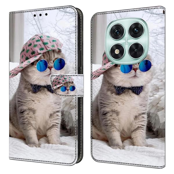 Xiaomi Redmi Note 14 Pro+ 5G plånboksfodral mönster tryck stativ läder flip telefonskal - Hattkatt Silvergrå