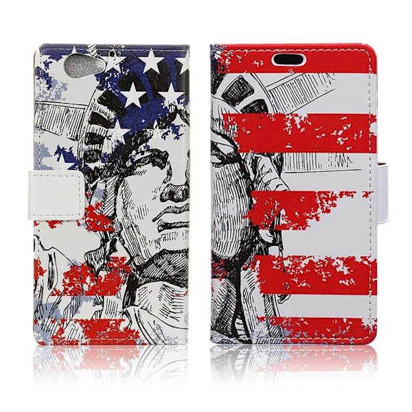 HTC A9s holdbart læder-etui m. kortholder - Frihedsgudinden Multicolor